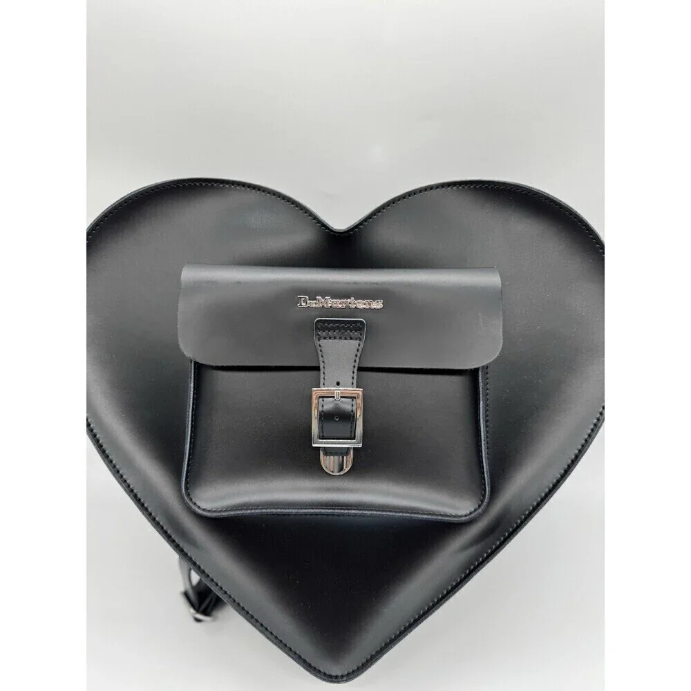 DR. MARTENS Black Heart Shaped Leather Crossbody Bag / Convertible Backpack